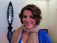 Short-haired brunette with big boobs gets ass fucked